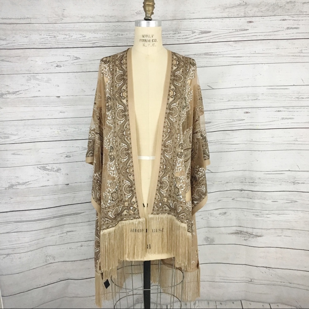 Paisley sheer fringe kimono
